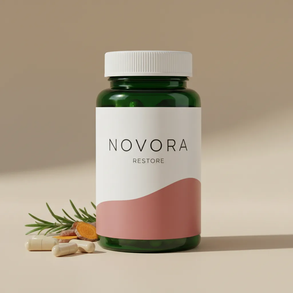 Novora Restore mörkt grönt glasburk med silverlock, 90 kapslar kosttillskott